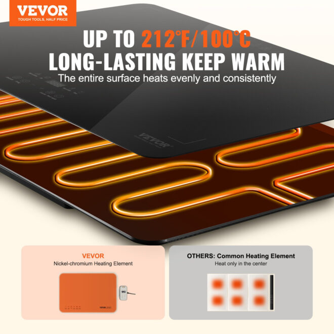 VEVOR Electric Warming Tray Buffet Food Warming w/ Temp Control Tempered Glass - Image 2