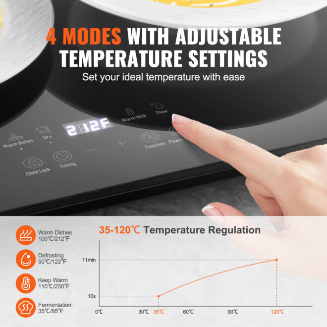 VEVOR Electric Warming Tray Buffet Food Warming w/ Temp Control Tempered Glass - Image 3