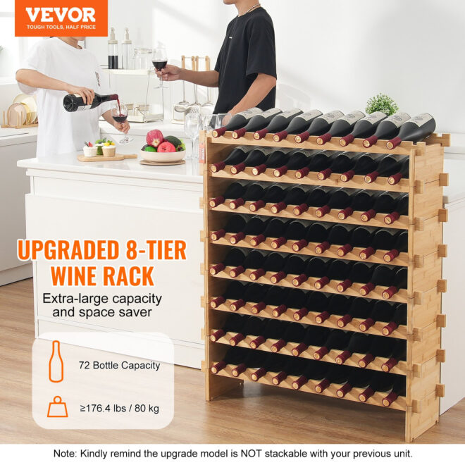 VEVOR 72 Bottle Upgrade Modular Wine Rack Bamboo Wood Display Shelf 8-Tier - Image 2