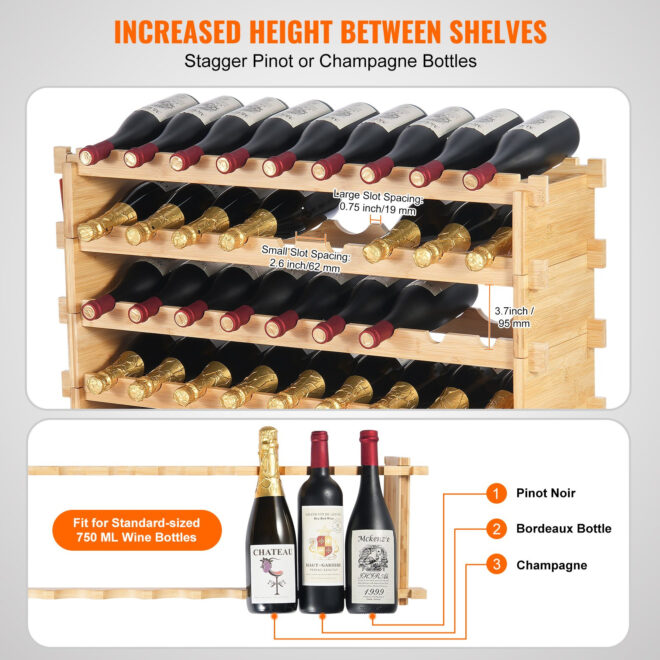VEVOR 72 Bottle Upgrade Modular Wine Rack Bamboo Wood Display Shelf 8-Tier - Image 3