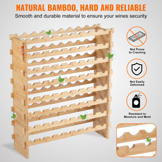 VEVOR 72 Bottle Upgrade Modular Wine Rack Bamboo Wood Display Shelf 8-Tier - Image 6