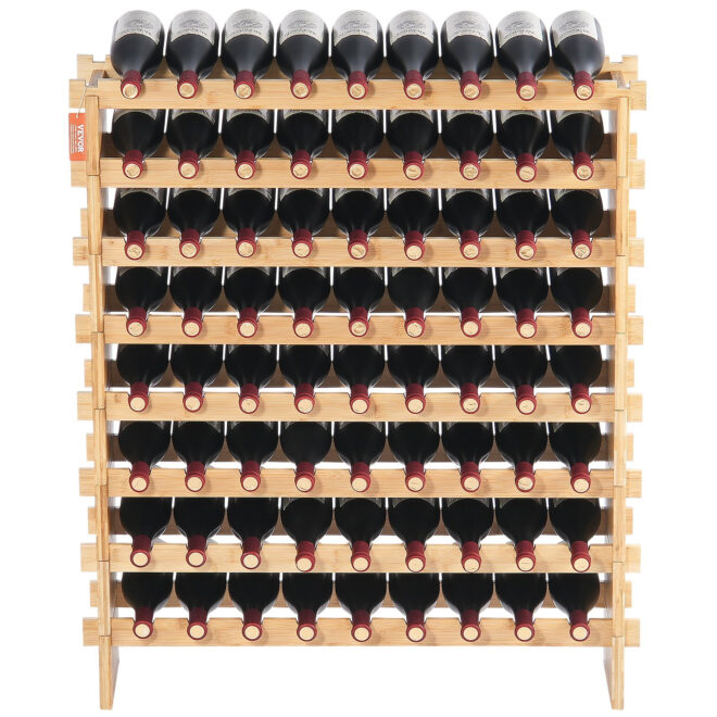 VEVOR 72 Bottle Upgrade Modular Wine Rack Bamboo Wood Display Shelf 8-Tier - Image 9