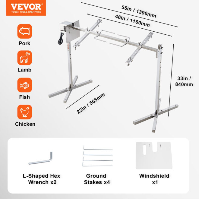 VEVOR 46" Electric BBQ Rotisserie Grill Kit Stainless Steel Grill 132lb Pig Lamb - Image 7