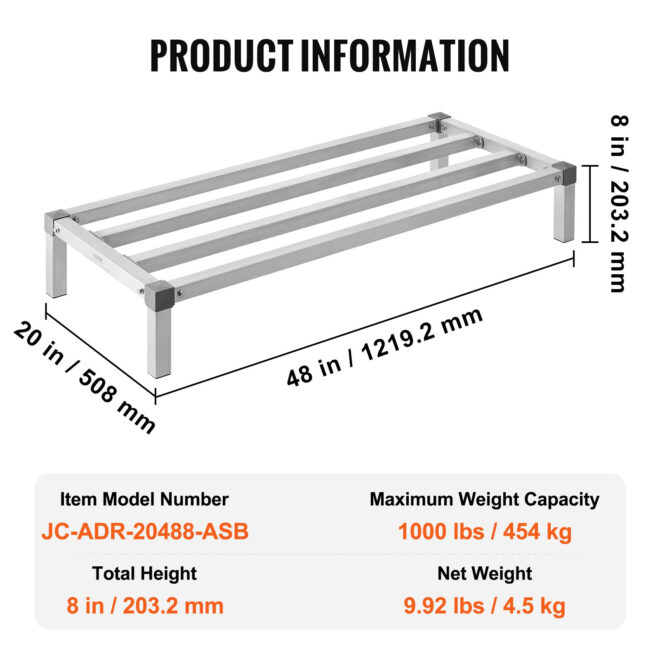 Newly Upgraded!VEVOR Aluminum Dunnage Rack Stationary Dunnage Rack 48' x 20' x 8' Storage Rack - Image 7