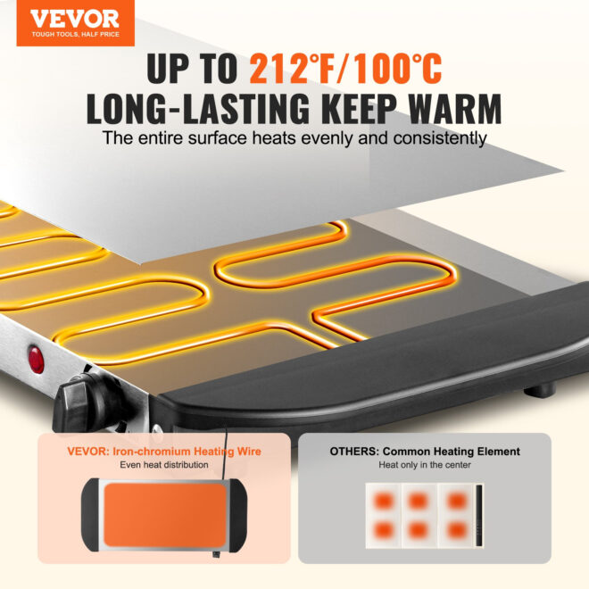 VEVOR Electric Warming Tray Buffet Food Warming w/ Temp Control Stainless Steel - Image 2