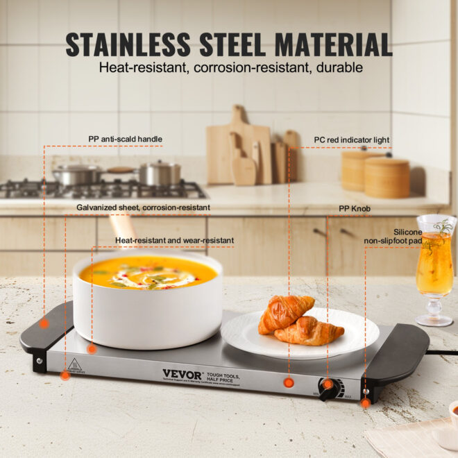 VEVOR Electric Warming Tray Buffet Food Warming w/ Temp Control Stainless Steel - Image 4