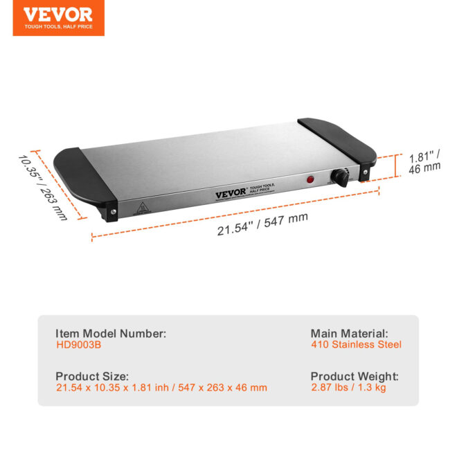 VEVOR Electric Warming Tray Buffet Food Warming w/ Temp Control Stainless Steel - Image 7