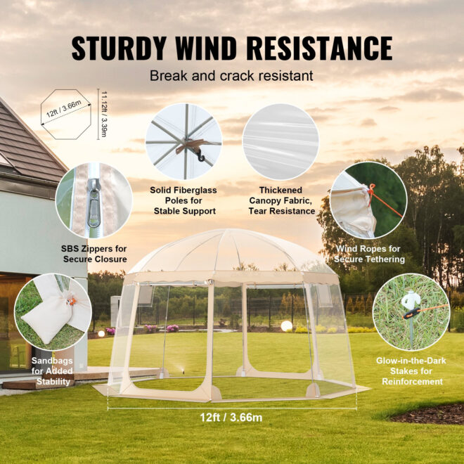 VEVOR Sports Tent Instant Pop-Up Tent Shelter Weather Proof 8-10 People Clear - Image 4