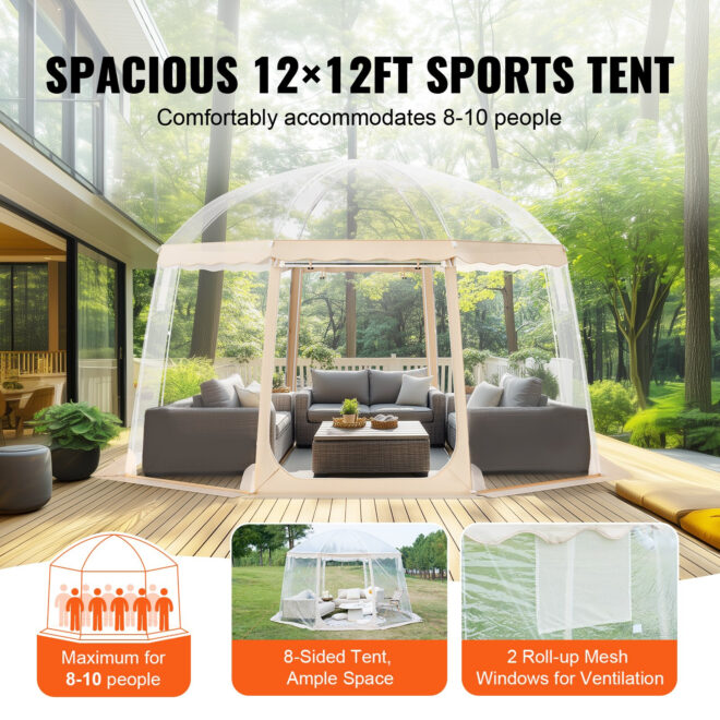VEVOR Sports Tent Instant Pop-Up Tent Shelter Weather Proof 8-10 People Clear - Image 7