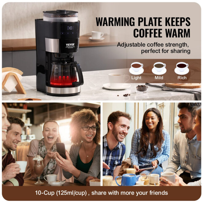 VEVOR 10-Cup Coffee Maker Drip Coffee Machine with 3 Brew Strength Control - Image 5