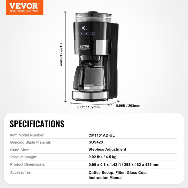 VEVOR 10-Cup Coffee Maker Drip Coffee Machine with 3 Brew Strength Control - Image 7