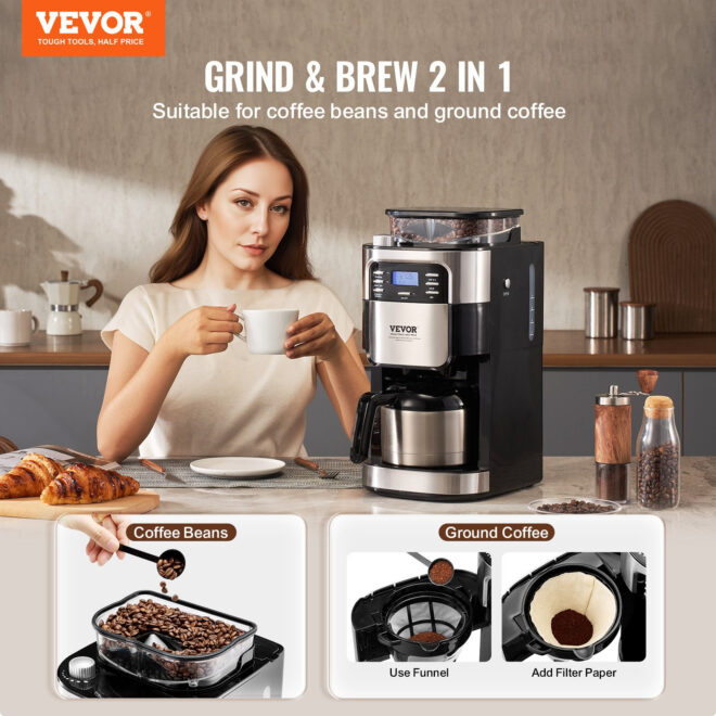 VEVOR 8-Cup Coffee Maker Drip Coffee Machine with 24-Hour Timer for Auto Brew - Image 2