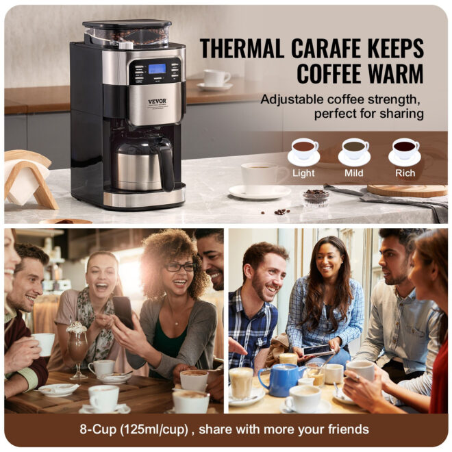 VEVOR 8-Cup Coffee Maker Drip Coffee Machine with 24-Hour Timer for Auto Brew - Image 5