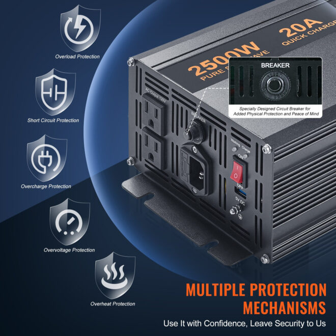 VEVOR 2500W Sump Pump Battery Backup System, LCD Display, Auto Switches to Battery Inverter Power for Continuous Sump Pump Operation, Sump Pump Battery Backup Inverter for Emergency and Power Outage - Image 5