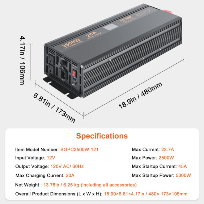 VEVOR 2500W Sump Pump Battery Backup System, LCD Display, Auto Switches to Battery Inverter Power for Continuous Sump Pump Operation, Sump Pump Battery Backup Inverter for Emergency and Power Outage - Image 7