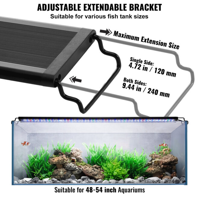 VEVOR Aquarium Light, 48W Full Spectrum Fish Tank Light with 24/7 Natural Mode, Adjustable Timer & 5-Level Brightness, with Aluminum Alloy Shell Extendable Brackets for 48"-54" Freshwater Planted Tank - Image 6