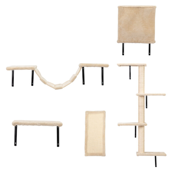 5 Pcs Wall Mounted Cat Climber Set;  Floating Cat Shelves and Perches;  Cat Activity Tree with Scratching Posts;  Modern Cat Furniture - Image 18