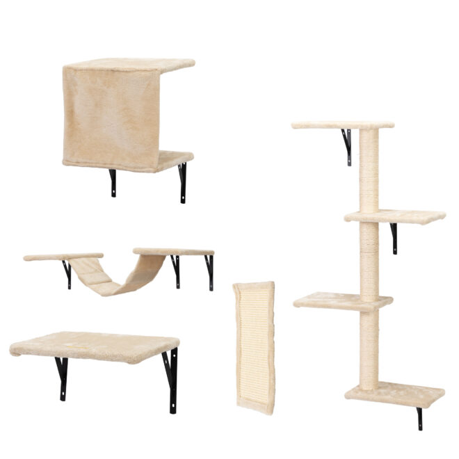 5 Pcs Wall Mounted Cat Climber Set;  Floating Cat Shelves and Perches;  Cat Activity Tree with Scratching Posts;  Modern Cat Furniture - Image 19