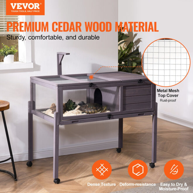 VEVOR Wooden Tortoise House Rolling Tortoise Habitat Indoor & Outdoor for Snakes - Image 2