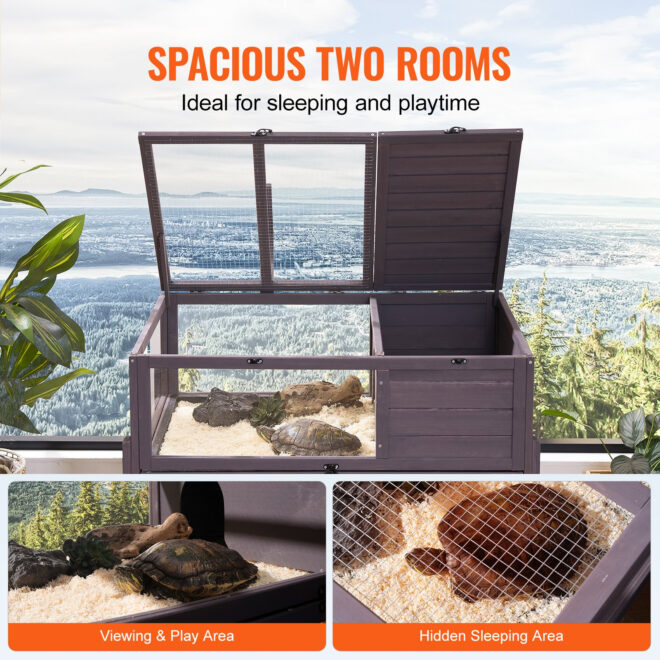 VEVOR Wooden Tortoise House Rolling Tortoise Habitat Indoor & Outdoor for Snakes - Image 4