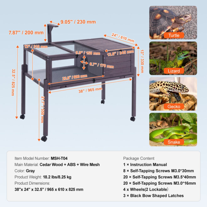 VEVOR Wooden Tortoise House Rolling Tortoise Habitat Indoor & Outdoor for Snakes - Image 7