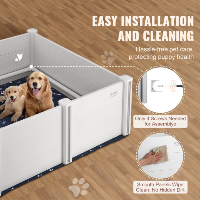 VEVOR Dog Whelping Box 48 x 48 x 18.1in PVC with Rails Pee Pad for Dogs Puppies - Image 3