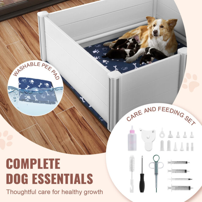 VEVOR Dog Whelping Box 48 x 48 x 18.1in PVC with Rails Pee Pad for Dogs Puppies - Image 6