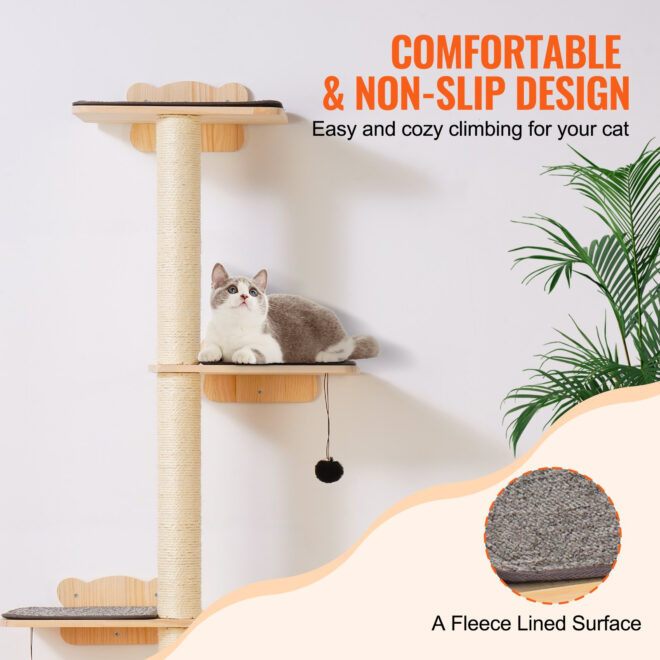 VEVOR Wall Mounted Cat Shelves Tree with Platform Tree-Shaped Cat Furniture Set - Image 5