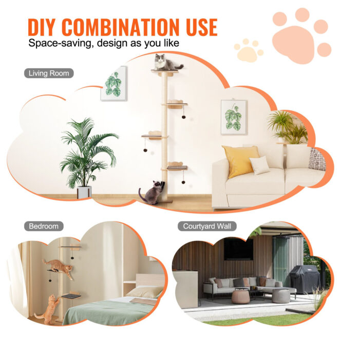 VEVOR Wall Mounted Cat Shelves Tree with Platform Tree-Shaped Cat Furniture Set - Image 6