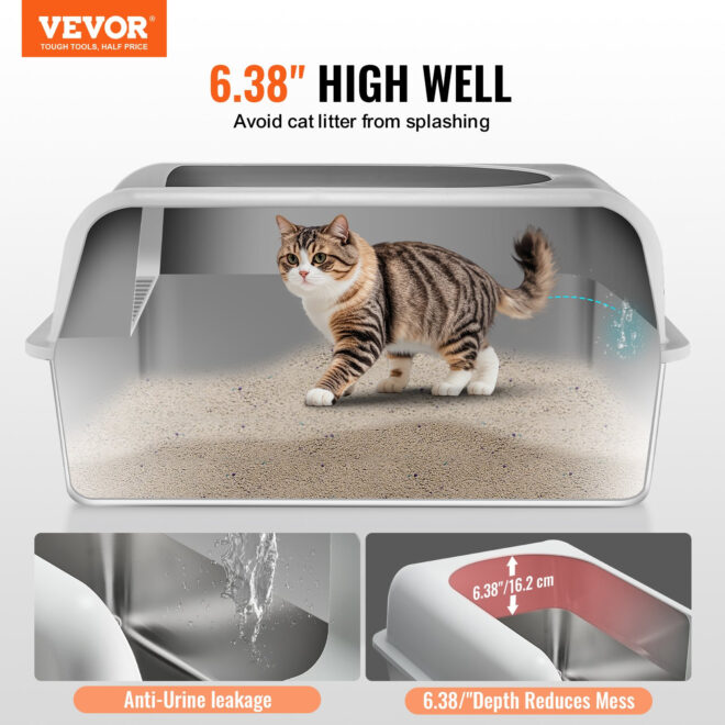 VEVOR 6 in Deep Cat Litter Box Odor-Free Litter Box with Filtering Foot Board - Image 2