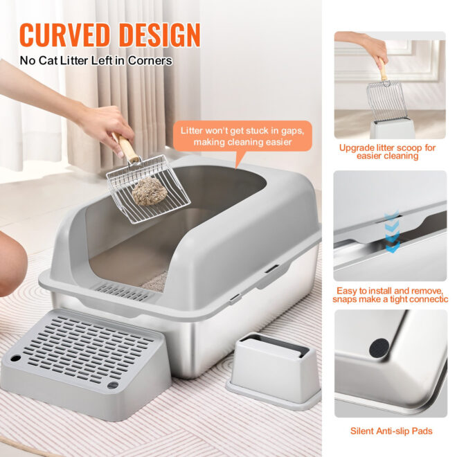VEVOR 6 in Deep Cat Litter Box Odor-Free Litter Box with Filtering Foot Board - Image 3