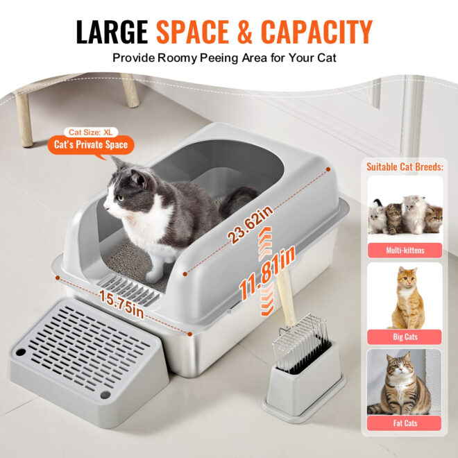 VEVOR 6 in Deep Cat Litter Box Odor-Free Litter Box with Filtering Foot Board - Image 5