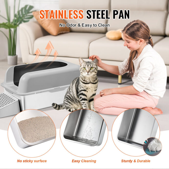 VEVOR 6 in Deep Cat Litter Box Odor-Free Litter Box with Filtering Foot Board - Image 6