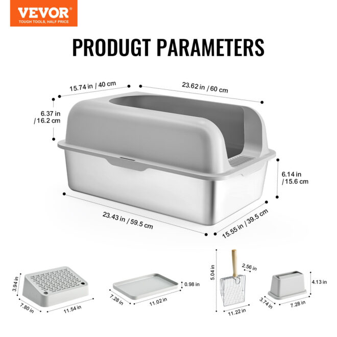 VEVOR 6 in Deep Cat Litter Box Odor-Free Litter Box with Filtering Foot Board - Image 7