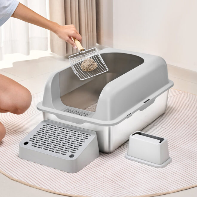 VEVOR 6 in Deep Cat Litter Box Odor-Free Litter Box with Filtering Foot Board - Image 8