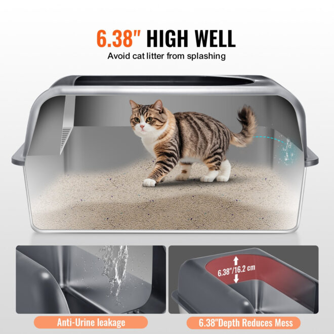 VEVOR 6 in Deep Cat Litter Box Odor-Free Litter Box with Filtering Foot Board - Image 2