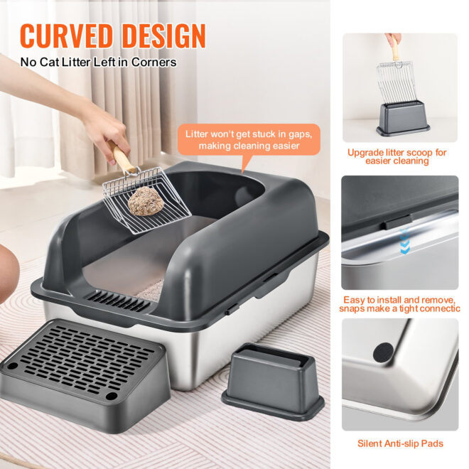 VEVOR 6 in Deep Cat Litter Box Odor-Free Litter Box with Filtering Foot Board - Image 3