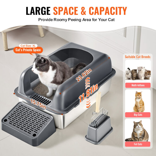 VEVOR 6 in Deep Cat Litter Box Odor-Free Litter Box with Filtering Foot Board - Image 5