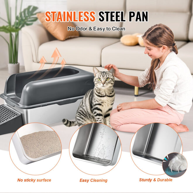 VEVOR 6 in Deep Cat Litter Box Odor-Free Litter Box with Filtering Foot Board - Image 6