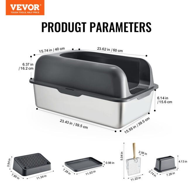 VEVOR 6 in Deep Cat Litter Box Odor-Free Litter Box with Filtering Foot Board - Image 7