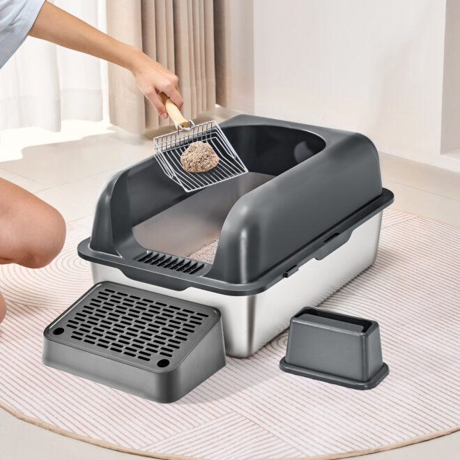 VEVOR 6 in Deep Cat Litter Box Odor-Free Litter Box with Filtering Foot Board - Image 8