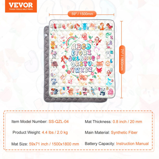 VEVOR 59"x71" Baby Play Mat Kids Crawling Floor Playmat Soft Thickened Mat - Image 7