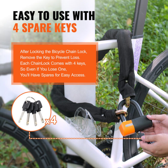 VEVOR Bike Chain Lock 3.28FT Heavy Duty Bike Lock Anti-Theft Bicycle Chain Lock 14mm Thicker Bicycle Lock Chain with 4 Keys for E-Bike, Motorcycle - Image 6