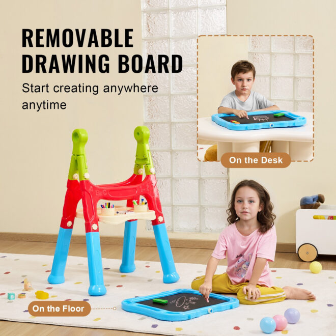 VEVOR 2-in-1 Kids Art Easel Double-Sided Magnetic Whiteboard Chalkboard Rotating - Image 6