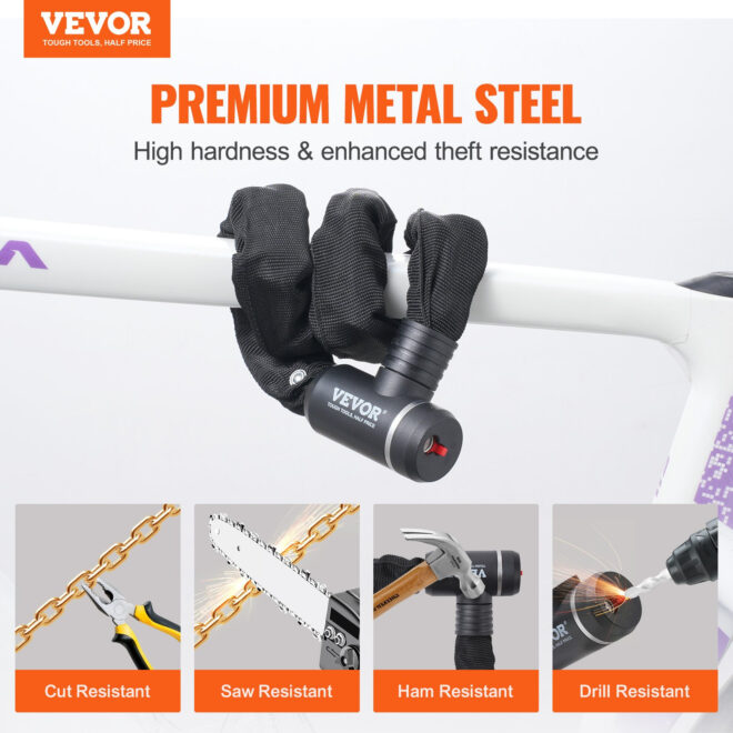 VEVOR Bike Chain Lock 3.94FT Heavy Duty Bike Lock Anti-Theft Bicycle Chain Lock 10mm Thicker Bicycle Lock Chain with 3 Keys for E-Bike, Motorcycle - Image 2