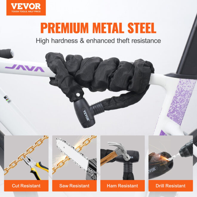VEVOR Bike Chain Lock 47.24FT Heavy Duty Bike Lock Anti-Theft Bicycle Chain Lock 8mm Thicker Bicycle Lock Chain with 4 Keys for E-Bike, Motorcycle - Image 2