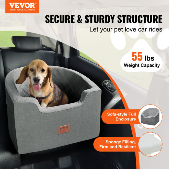VEVOR Dog Booster Car Seat Pet Car Seat for Small Medium Dog up to 55 lbs Gray - Image 2