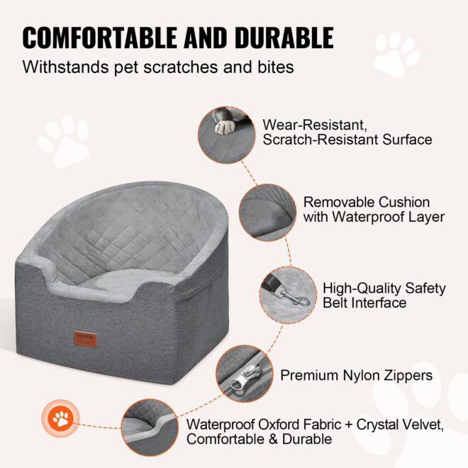 VEVOR Dog Booster Car Seat Pet Car Seat for Small Medium Dog up to 55 lbs Gray - Image 3
