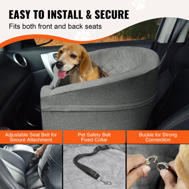VEVOR Dog Booster Car Seat Pet Car Seat for Small Medium Dog up to 55 lbs Gray - Image 4