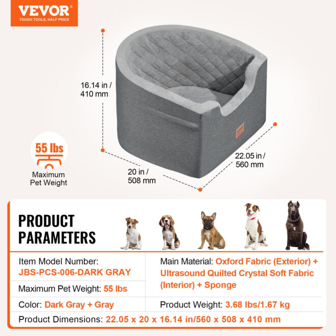 VEVOR Dog Booster Car Seat Pet Car Seat for Small Medium Dog up to 55 lbs Gray - Image 7